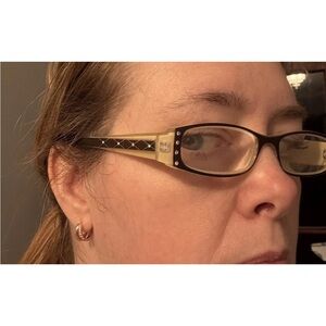 Calabria Retro Readers Frames EYEGLASSES Glasses Crystals Cream Beige Black VTG